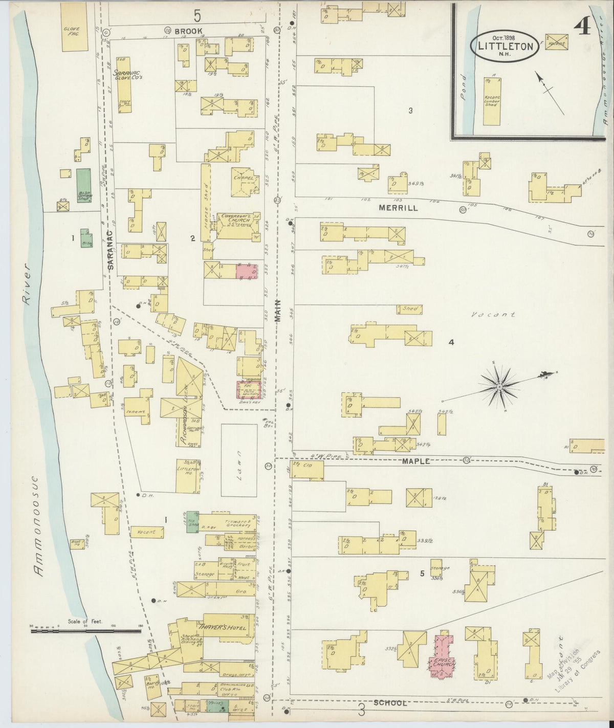 Sanborn Fire Insurance Map from Littleton, Grafton County, New Hampshire (1898), Sheet #0004 - Complete Map Set gallery image, historic Sanborn map, vintage wall art, New Hampshire New Hampshire