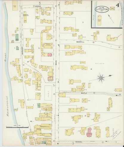 Sanborn Fire Insurance Map from Littleton, Grafton County, New Hampshire (1898), Sheet #0004 - Complete Map Set gallery image, historic Sanborn map, vintage wall art, New Hampshire New Hampshire