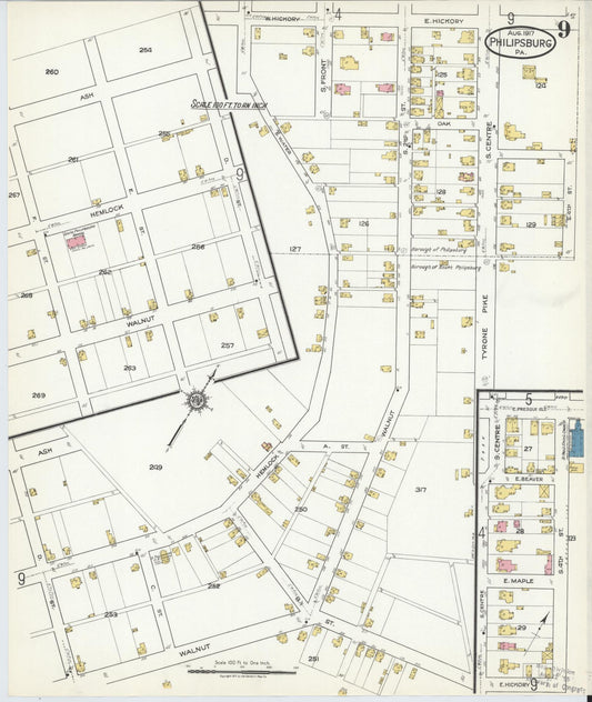 Sanborn Fire Insurance Map from Philipsburg, Centre County, Pennsylvania (1917), Sheet #0009 - Historic Sanborn Fire Insurance Map Print, vintage old map wall art, antique decor, genealogy gift, Pennsylvania Pennsylvania map