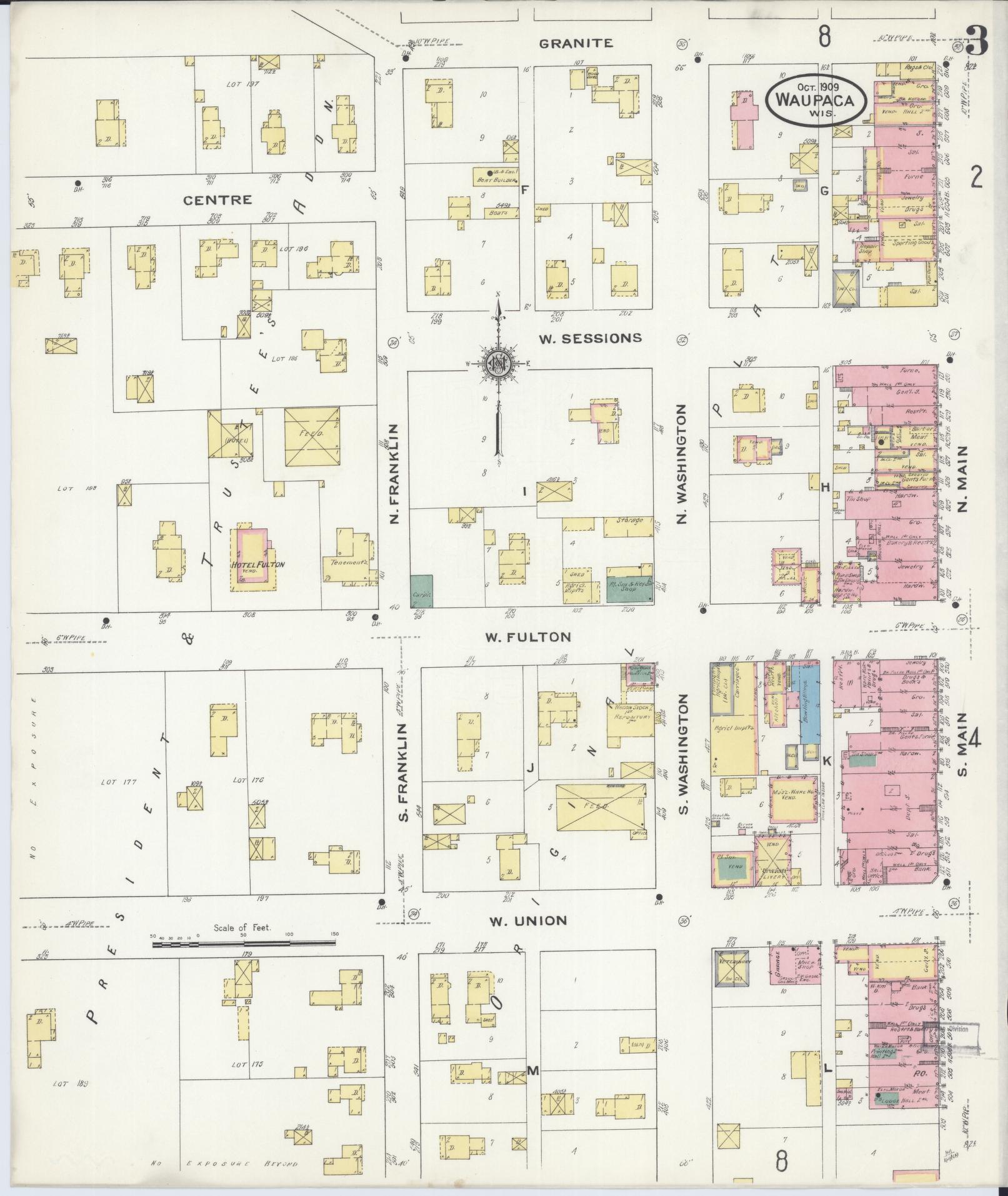 Sanborn Fire Insurance Map from Waupaca, Waupaca County, Wisconsin (1909), Sheet #0003 - Historic Sanborn Fire Insurance Map Print, vintage old map wall art, antique decor, genealogy gift, Wisconsin Wisconsin map