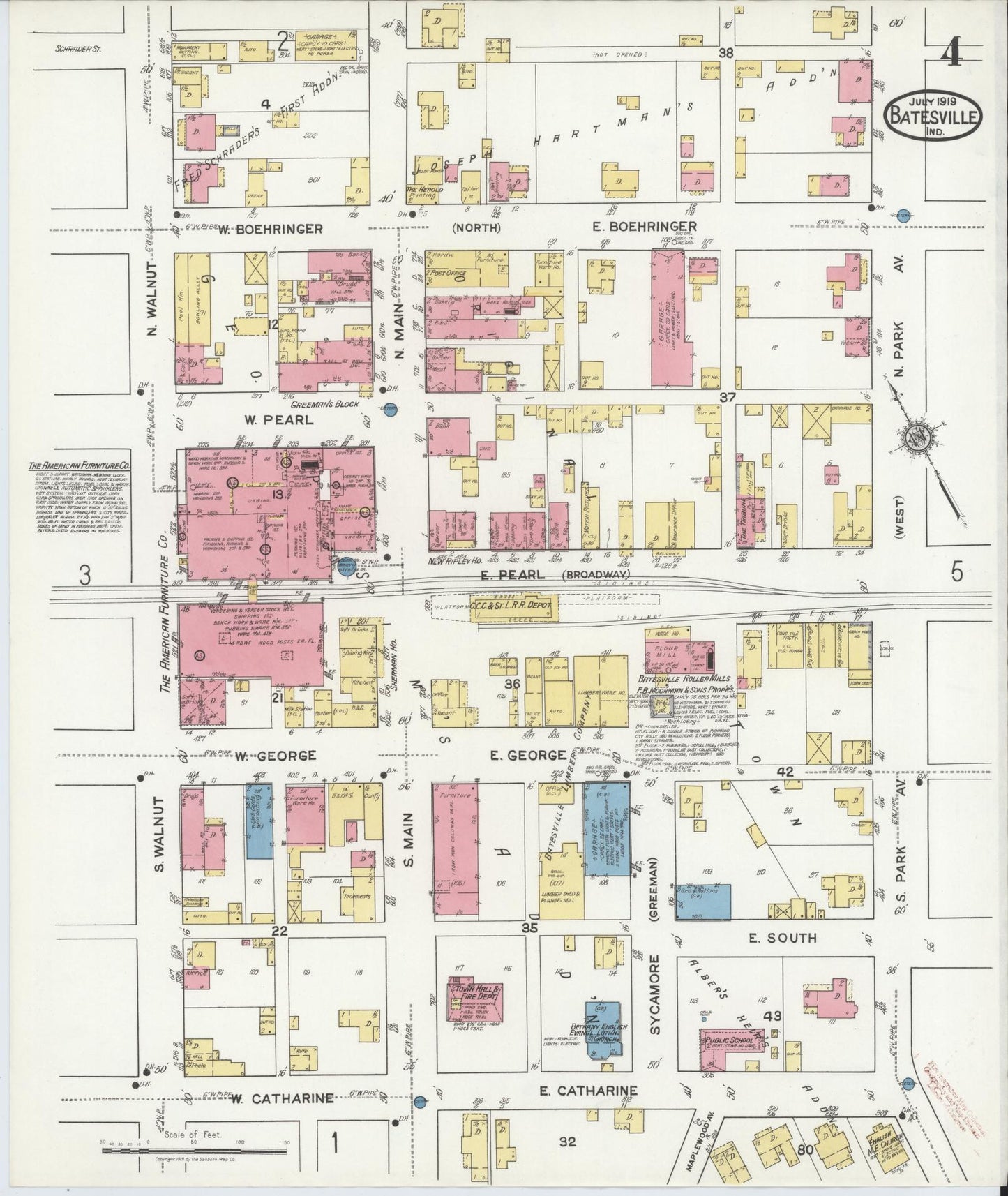 Sanborn Fire Insurance Map from Batesville, Ripley County, Indiana (1919), Sheet #0004 - Complete Map Set gallery image, historic Sanborn map, vintage wall art, Indiana Indiana