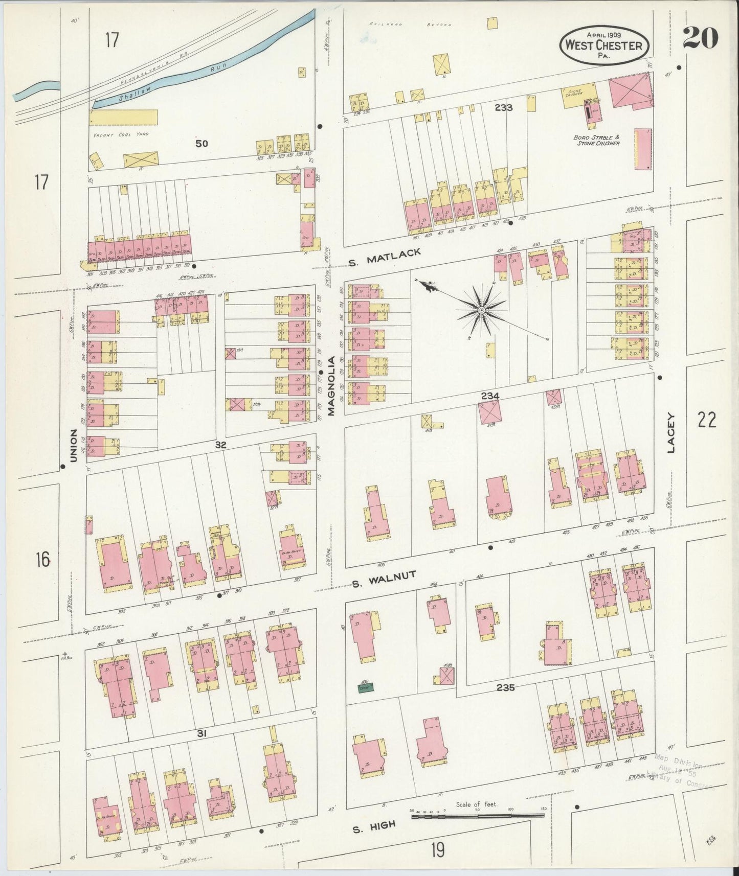 Sanborn Fire Insurance Map from West Chester, Chester County, Pennsylvania (1909), Sheet #0020 - Complete Map Set gallery image, historic Sanborn map, vintage wall art, Pennsylvania Pennsylvania