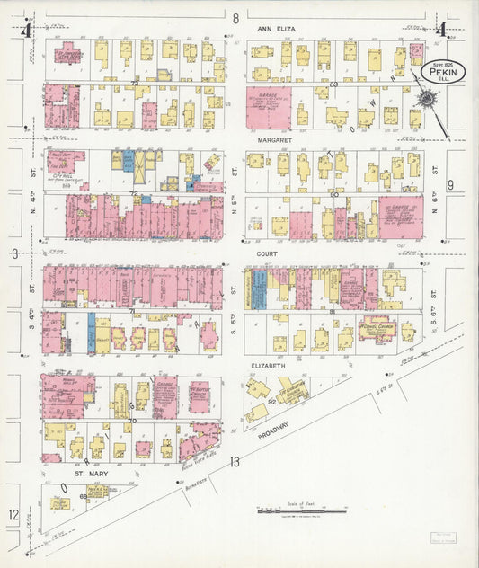 Sanborn Fire Insurance Map from Pekin, Tazewell County, Illinois (1925), Sheet #0004 - Historic Sanborn Fire Insurance Map Print, vintage old map wall art, antique decor, genealogy gift, Illinois Illinois map