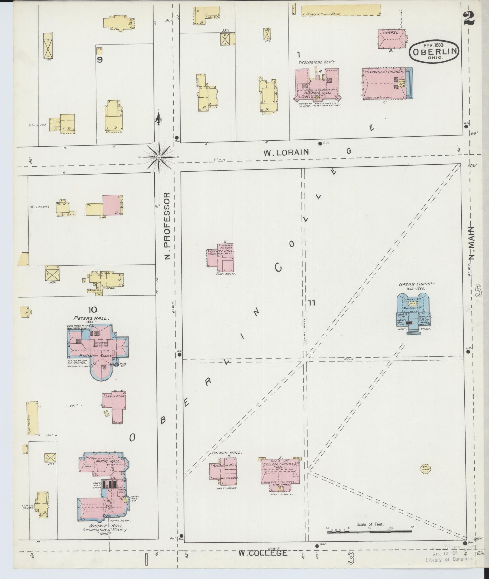 Sanborn Fire Insurance Map from Oberlin, Lorain County, Ohio (1893), Sheet #0002 - Historic Sanborn Fire Insurance Map Print, vintage old map wall art, antique decor, genealogy gift, Ohio Ohio map