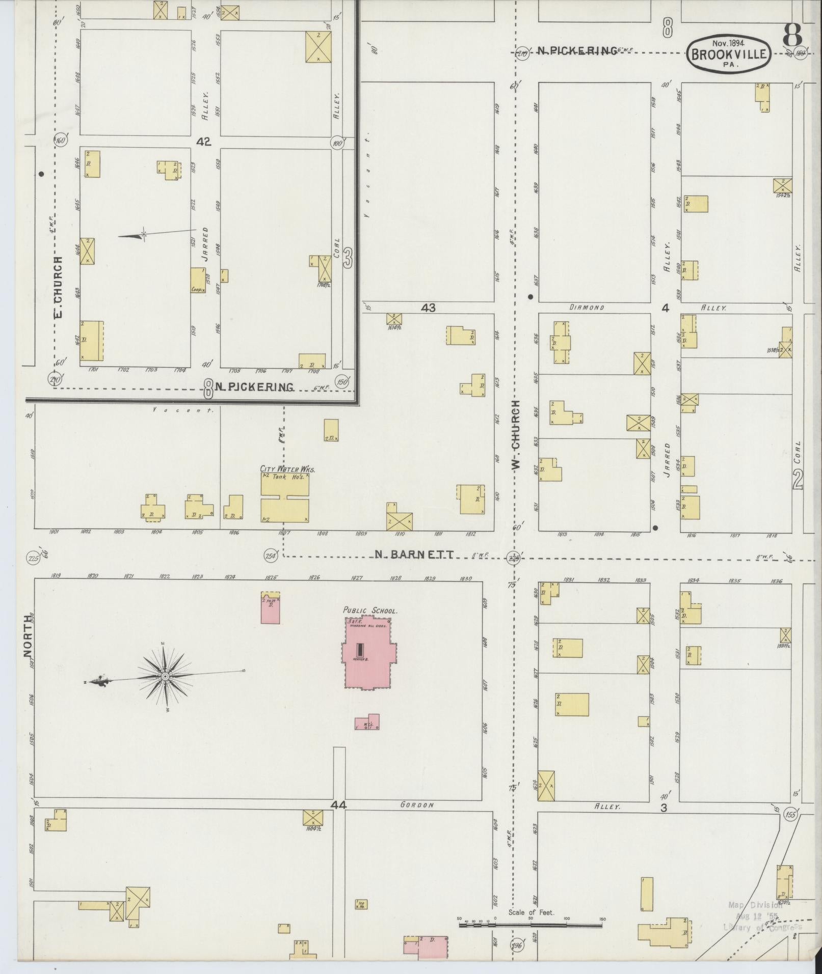 Sanborn Fire Insurance Map from Brookville, Jefferson County, Pennsylvania (1894), Sheet #0008 - Historic Sanborn Fire Insurance Map Print, vintage old map wall art, antique decor, genealogy gift, Pennsylvania Pennsylvania map