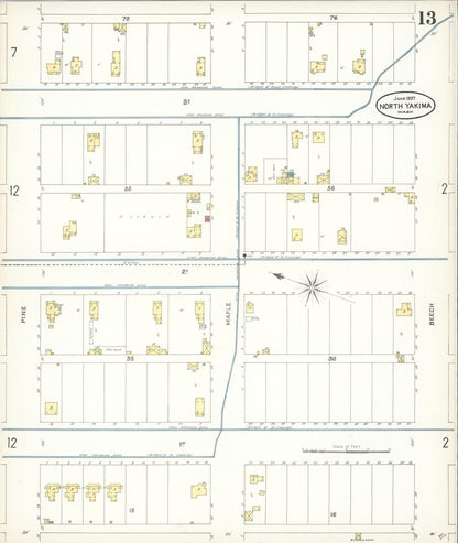Sanborn Fire Insurance Map from North Yakima, Yakima County, Washington (1897), Sheet #0013 - Complete Map Set gallery image, historic Sanborn map, vintage wall art, Washington Washington