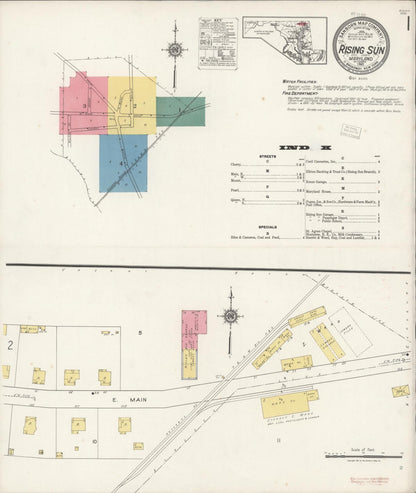 Sanborn Fire Insurance Map from Rising Sun, Cecil County, Maryland (1921), Sheet #0001 - Complete Map Set gallery image, historic Sanborn map, vintage wall art, Maryland Maryland