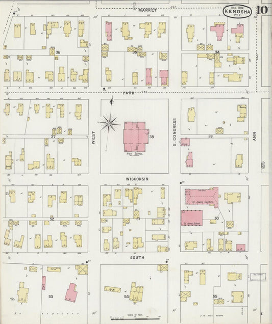 Sanborn Fire Insurance Map from Kenosha, Kenosha County, Wisconsin (1894), Sheet #0010 - Historic Sanborn Fire Insurance Map Print, vintage old map wall art, antique decor, genealogy gift, Wisconsin Wisconsin map