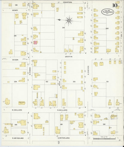 Sanborn Fire Insurance Map from Florence, Florence County, South Carolina (1908), Sheet #0010 - Complete Map Set gallery image, historic Sanborn map, vintage wall art, South Carolina South Carolina
