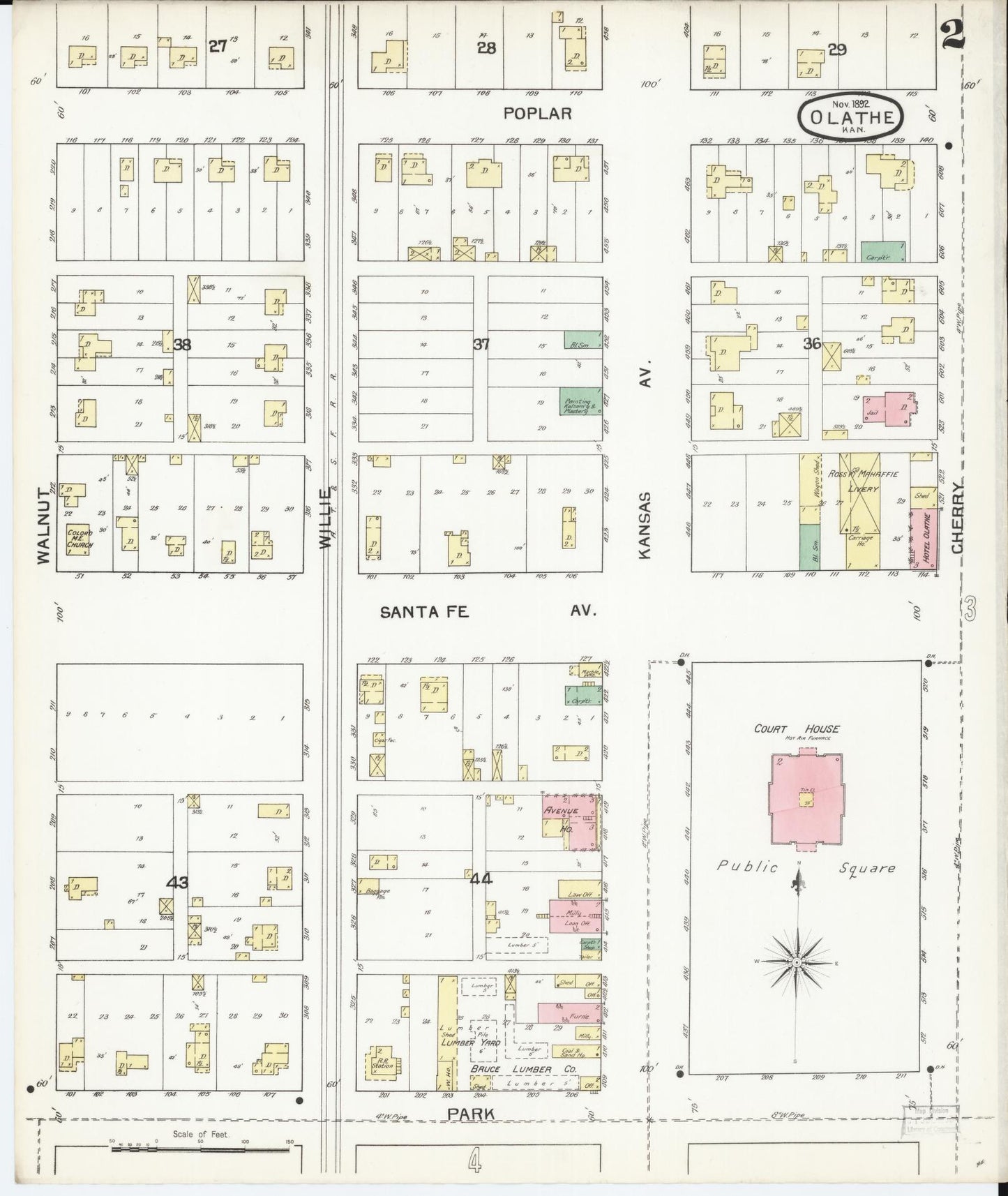 Sanborn Fire Insurance Map from Olathe, Johnson County, Kansas (1892), Sheet #0002 - Historic Sanborn Fire Insurance Map Print, vintage old map wall art, antique decor, genealogy gift, Kansas Kansas map