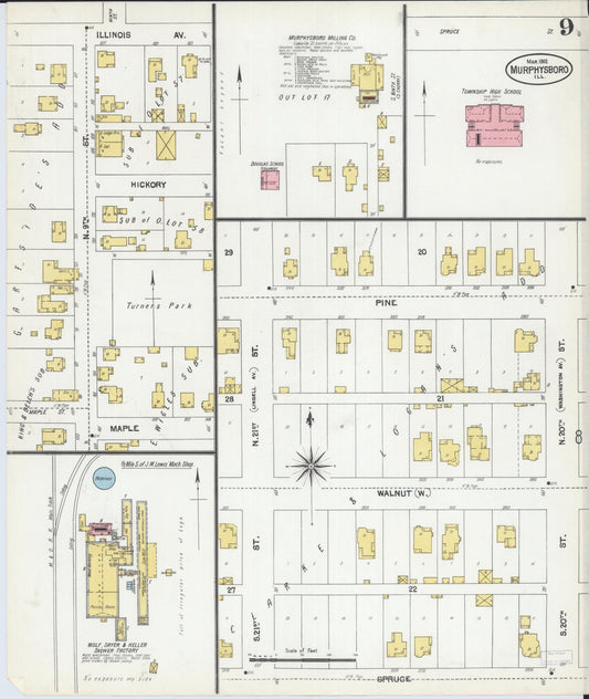 Sanborn Fire Insurance Map from Murphysboro, Jackson County, Illinois (1902), Sheet #0009 - Historic Sanborn Fire Insurance Map Print, vintage old map wall art, antique decor, genealogy gift, Illinois Illinois map