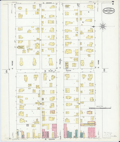 Sanborn Fire Insurance Map from Owatonna, Steele County, Minnesota (1909), Sheet #0007 - Complete Map Set gallery image, historic Sanborn map, vintage wall art, Minnesota Minnesota