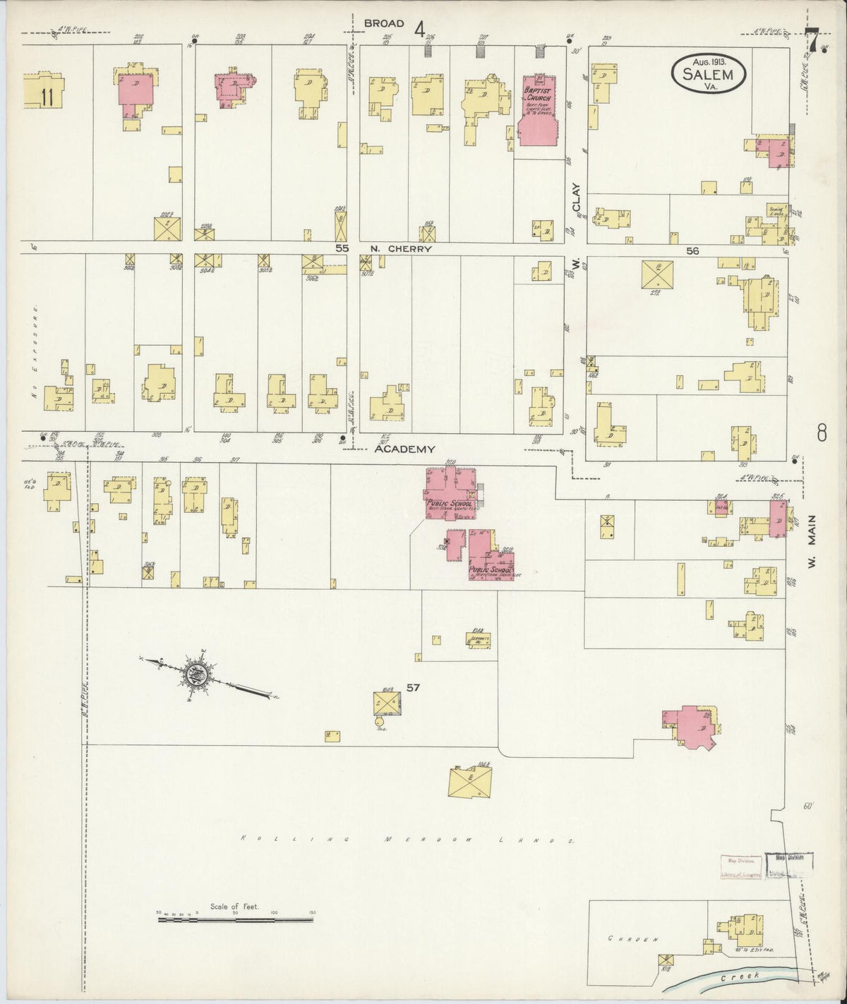 Sanborn Fire Insurance Map from Salem, Independent Cities, Virginia (1913), Sheet #0007 - Complete Map Set gallery image, historic Sanborn map, vintage wall art, Virginia Virginia
