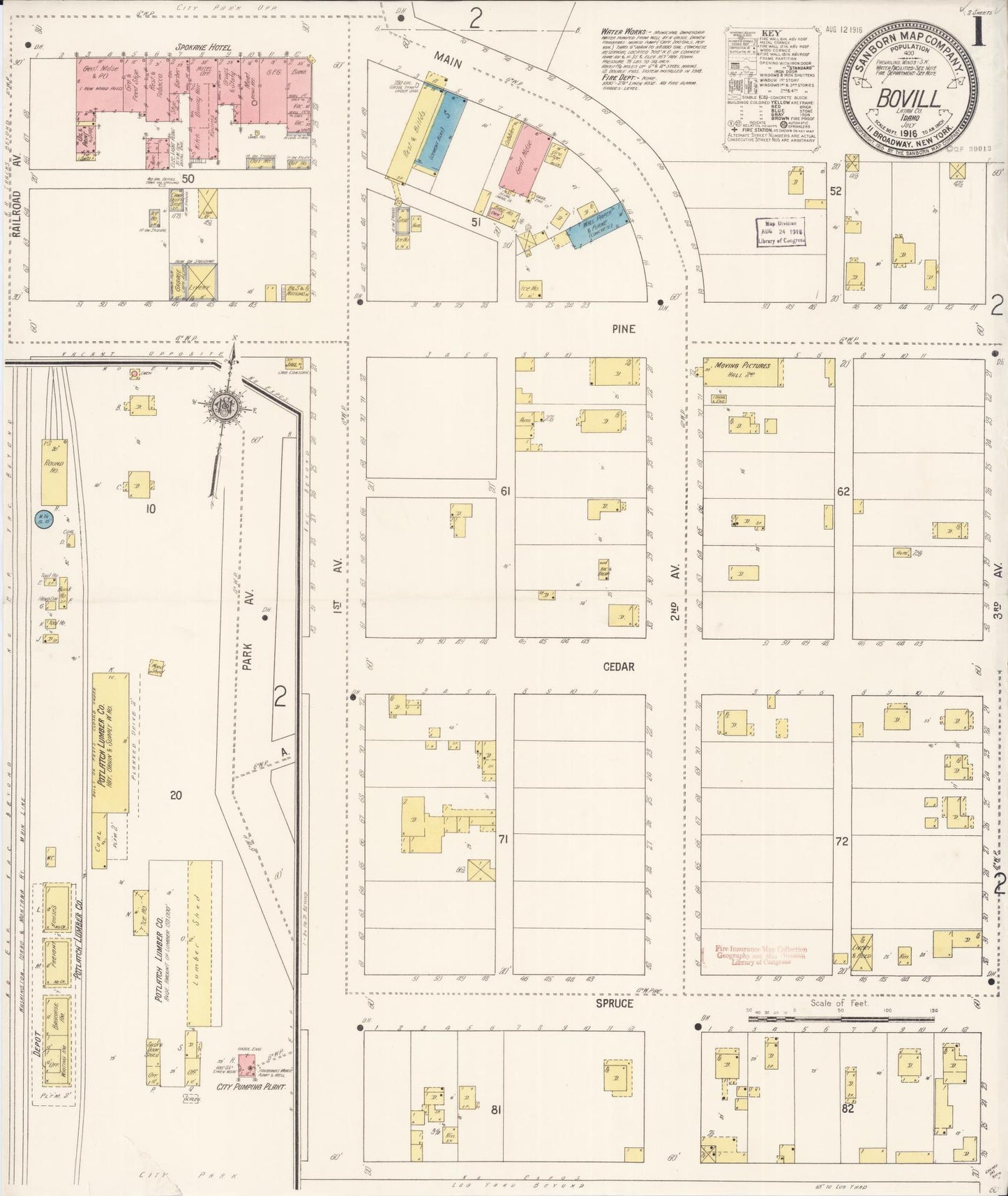 Sanborn Fire Insurance Map from Bovill, Latah County, Idaho (1916), Sheet #0001 - Complete Map Set gallery image, historic Sanborn map, vintage wall art, Idaho Idaho
