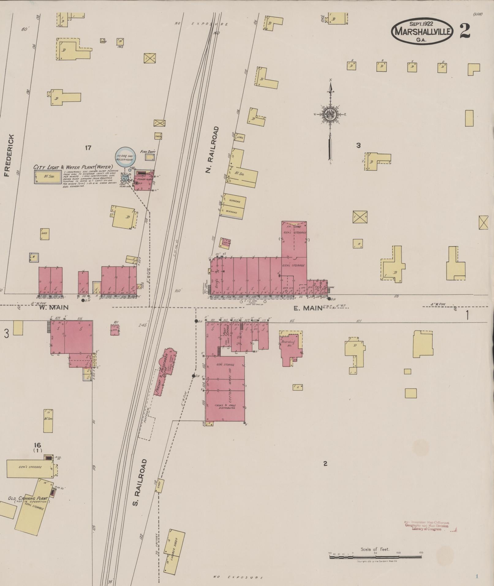 Sanborn Fire Insurance Map from Marshallville, Macon County, Georgia (1922), Sheet #0002 - Historic Sanborn Fire Insurance Map Print, vintage old map wall art, antique decor, genealogy gift, Georgia Georgia map