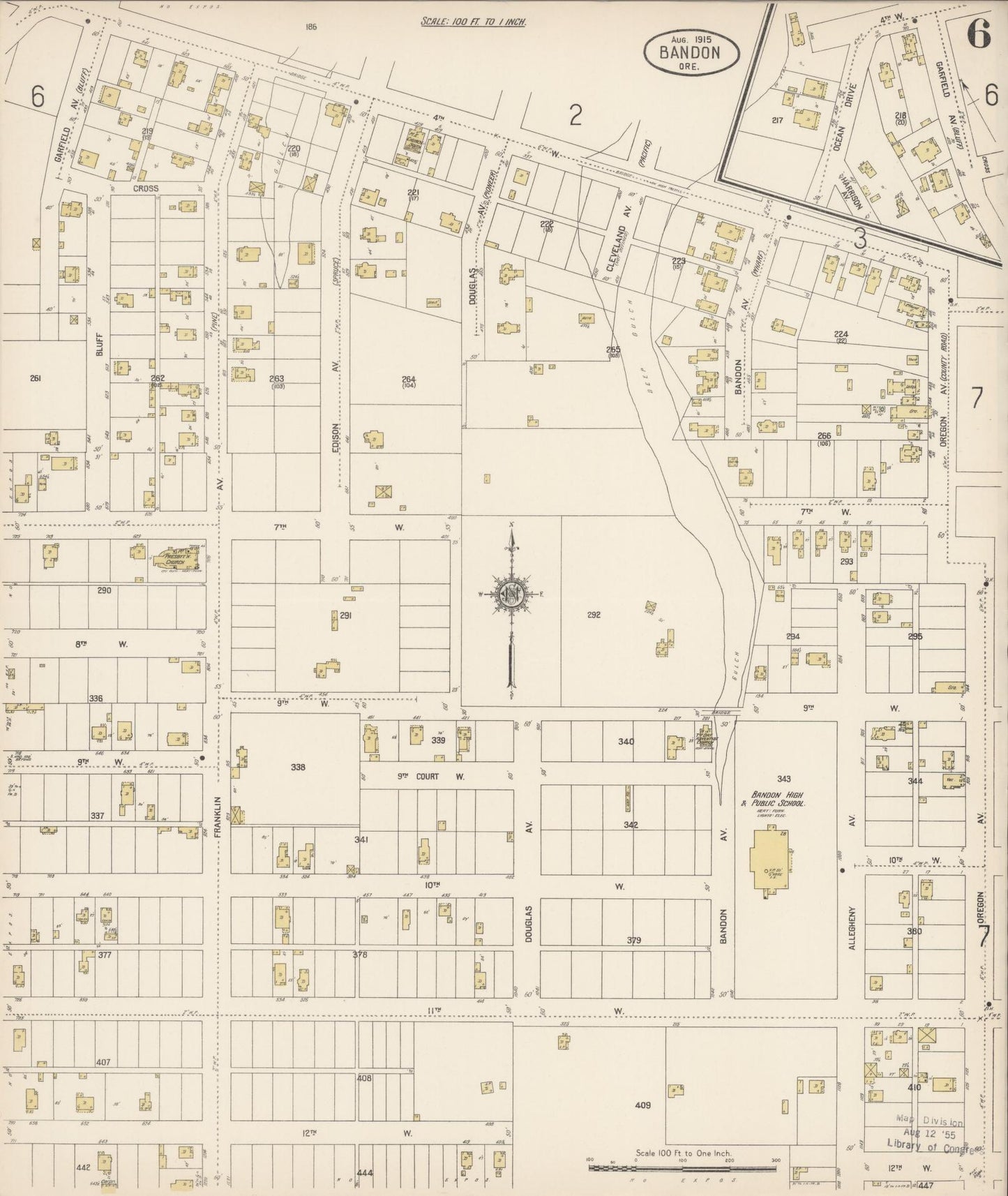 Sanborn Fire Insurance Map from Bandon, Coos County, Oregon (1915), Sheet #0006 - Complete Map Set gallery image, historic Sanborn map, vintage wall art, Oregon Oregon