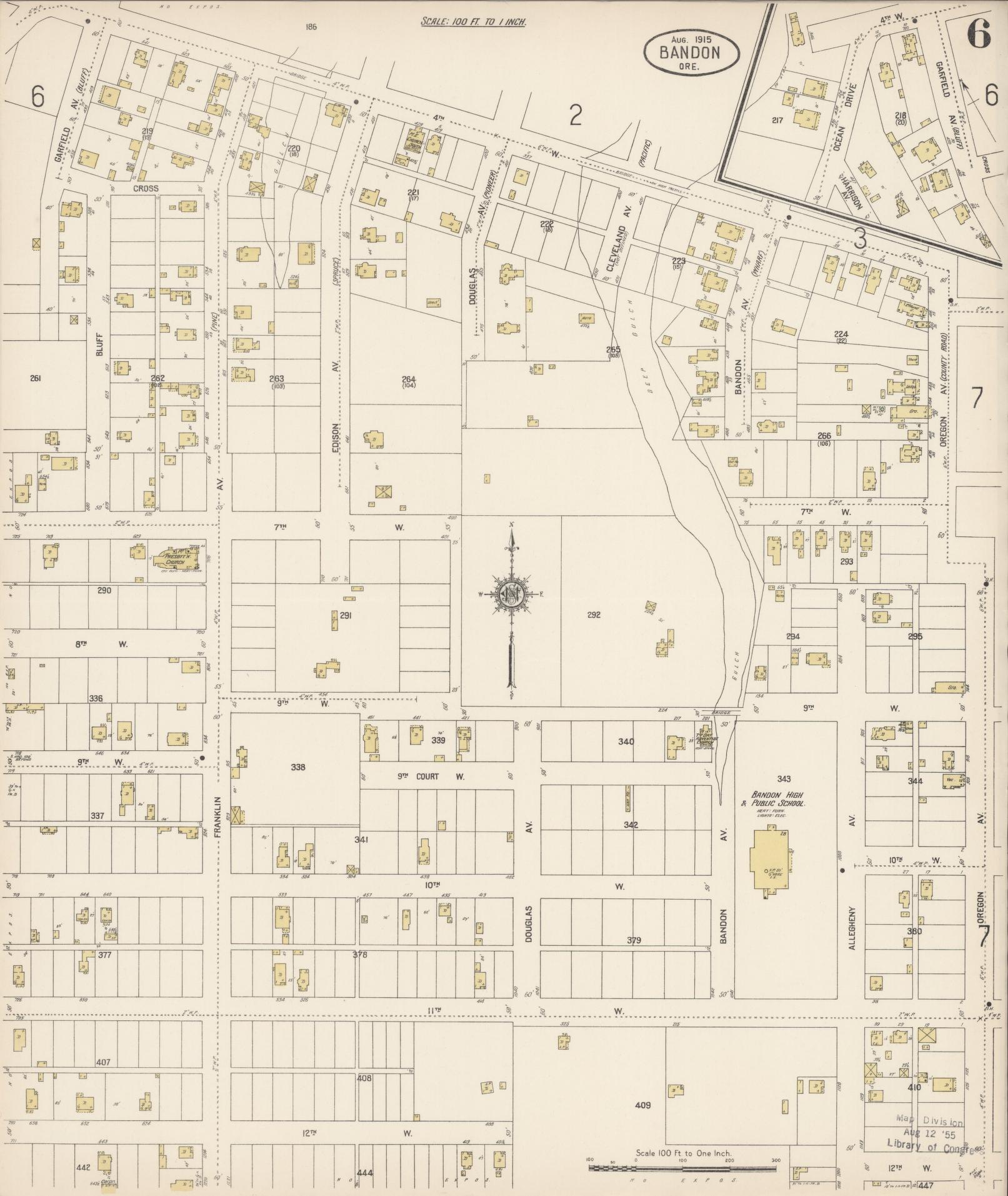 Sanborn Fire Insurance Map from Bandon, Coos County, Oregon (1915), Sheet #0006 - Complete Map Set gallery image, historic Sanborn map, vintage wall art, Oregon Oregon