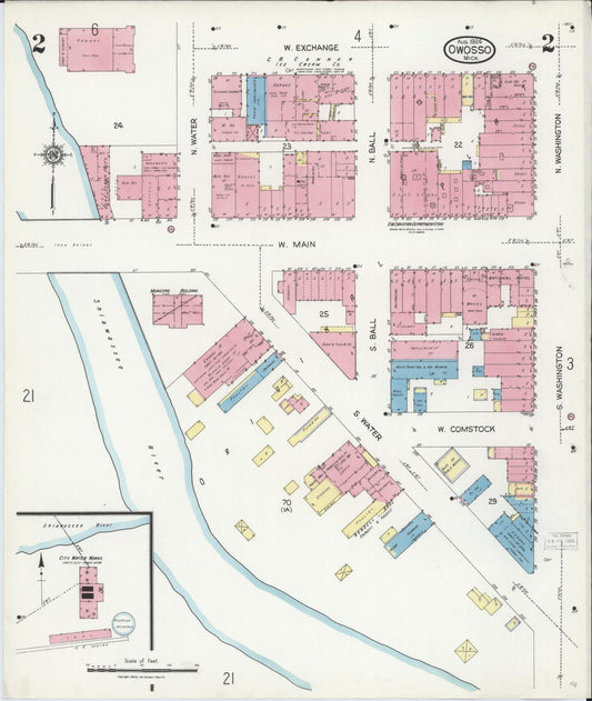 Sanborn Fire Insurance Map from Owosso, Shiawassee County, Michigan (1924), Sheet #0002 - Historic Sanborn Fire Insurance Map Print, vintage old map wall art, antique decor, genealogy gift, Michigan Michigan map