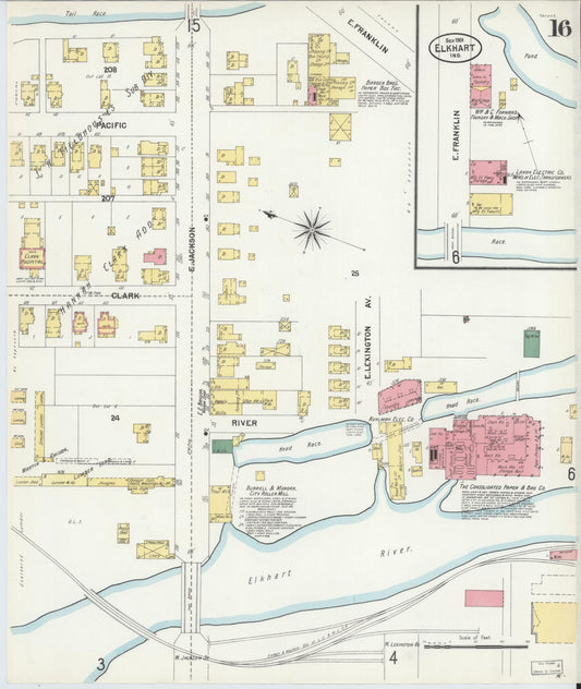 Sanborn Fire Insurance Map from Elkhart, Elkhart County, Indiana (1901), Sheet #0016 - Historic Sanborn Fire Insurance Map Print, vintage old map wall art, antique decor, genealogy gift, Indiana Indiana map