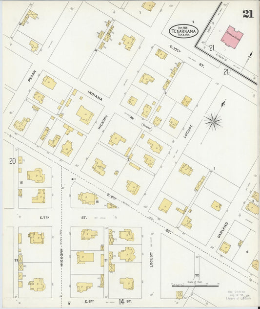 Sanborn Fire Insurance Map from Texarkana, Bowie County, Texas (1905), Sheet #0021 - Historic Sanborn Fire Insurance Map Print, vintage old map wall art, antique decor, genealogy gift, Texas Texas map