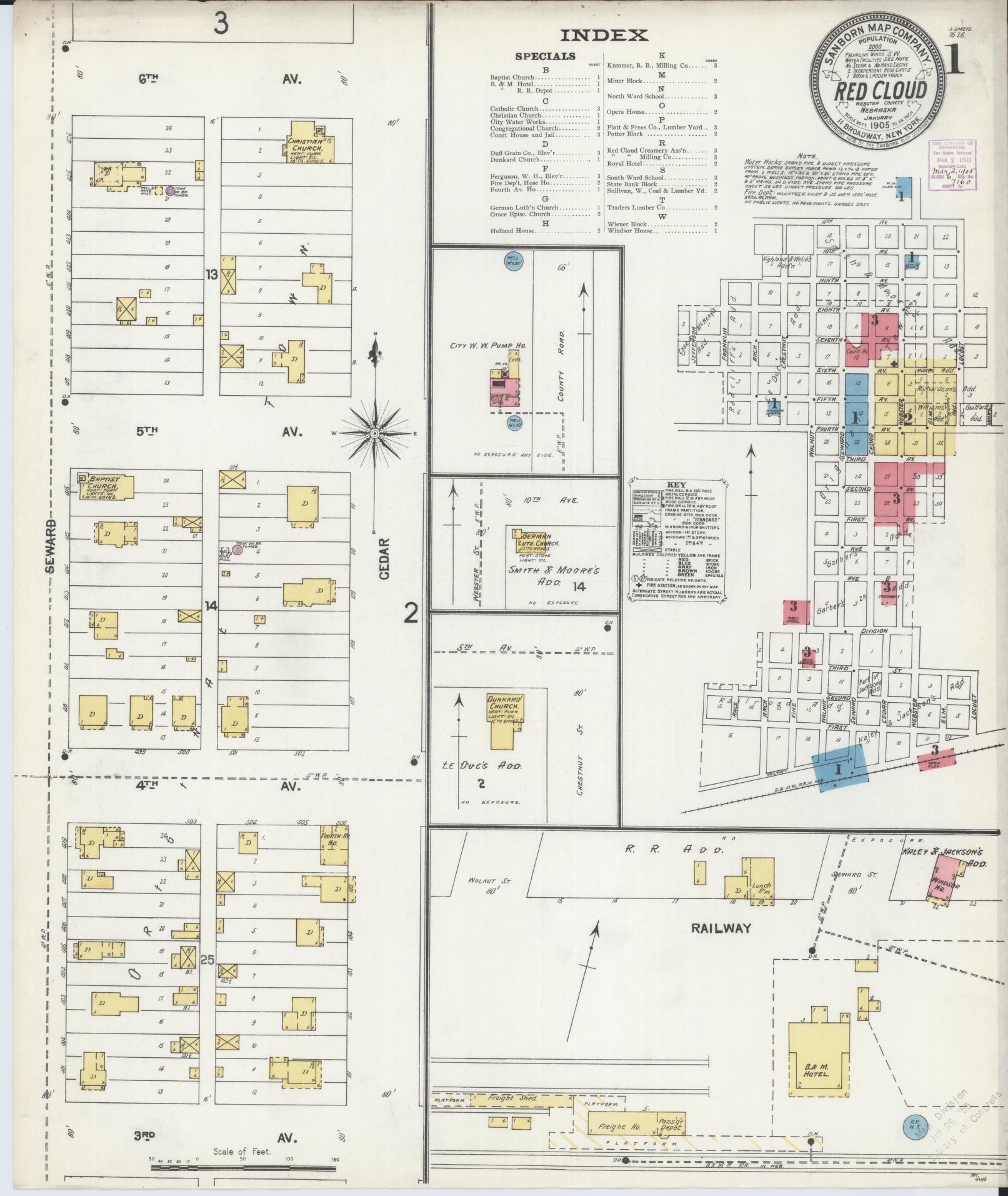 Sanborn Fire Insurance Map from Red Cloud, Webster County, Nebraska (1905), Sheet #0001 - Historic Sanborn Fire Insurance Map Print, vintage old map wall art, antique decor, genealogy gift, Nebraska Nebraska map
