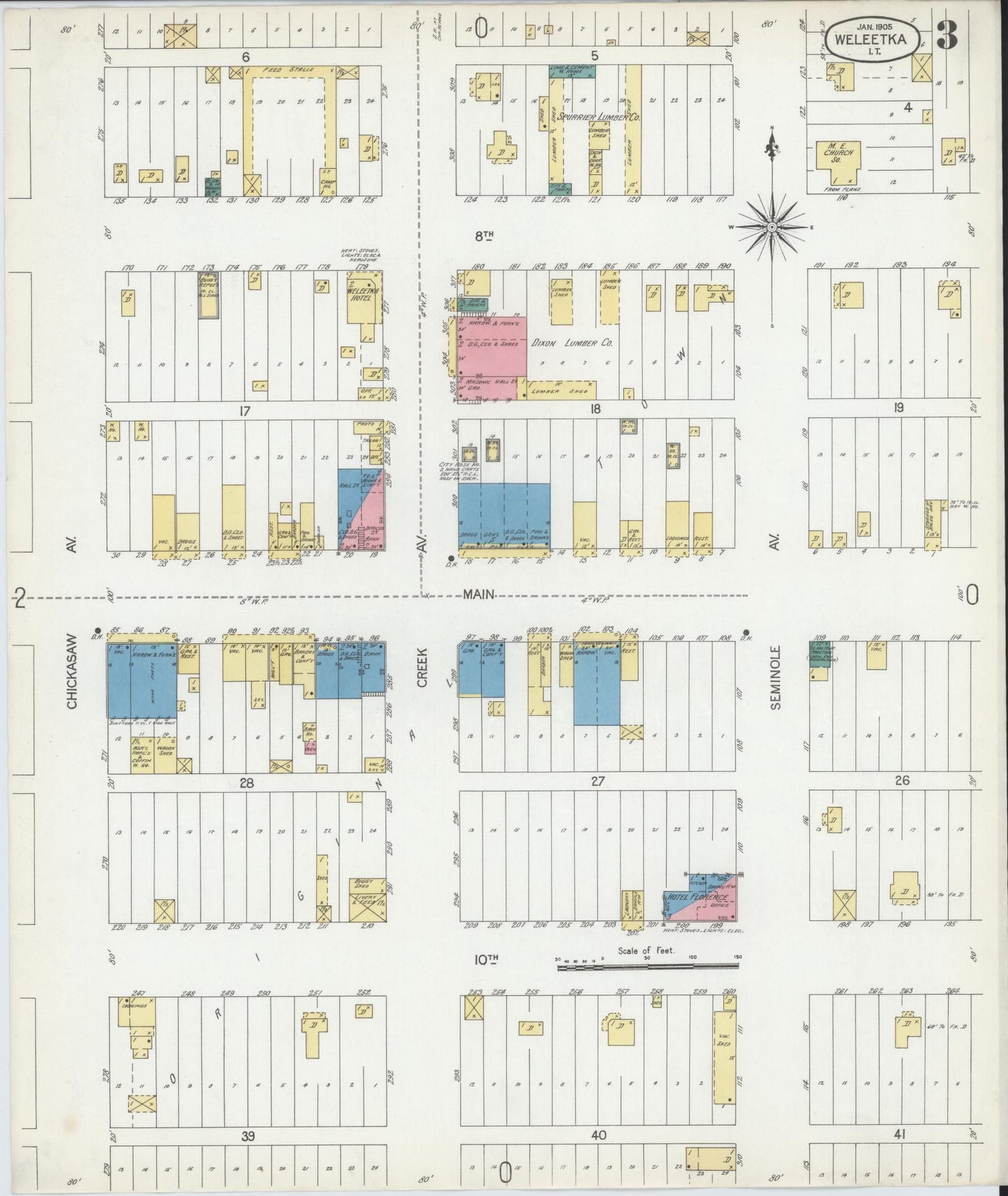 Sanborn Fire Insurance Map from Weleetka, Okfuskee County, Oklahoma (1905), Sheet #0003 - Historic Sanborn Fire Insurance Map Print, vintage old map wall art, antique decor, genealogy gift, Oklahoma Oklahoma map