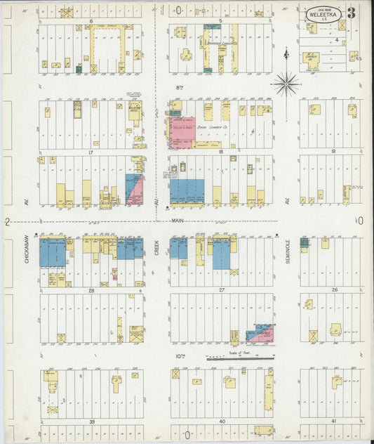 Sanborn Fire Insurance Map from Weleetka, Okfuskee County, Oklahoma (1905), Sheet #0003 - Historic Sanborn Fire Insurance Map Print, vintage old map wall art, antique decor, genealogy gift, Oklahoma Oklahoma map