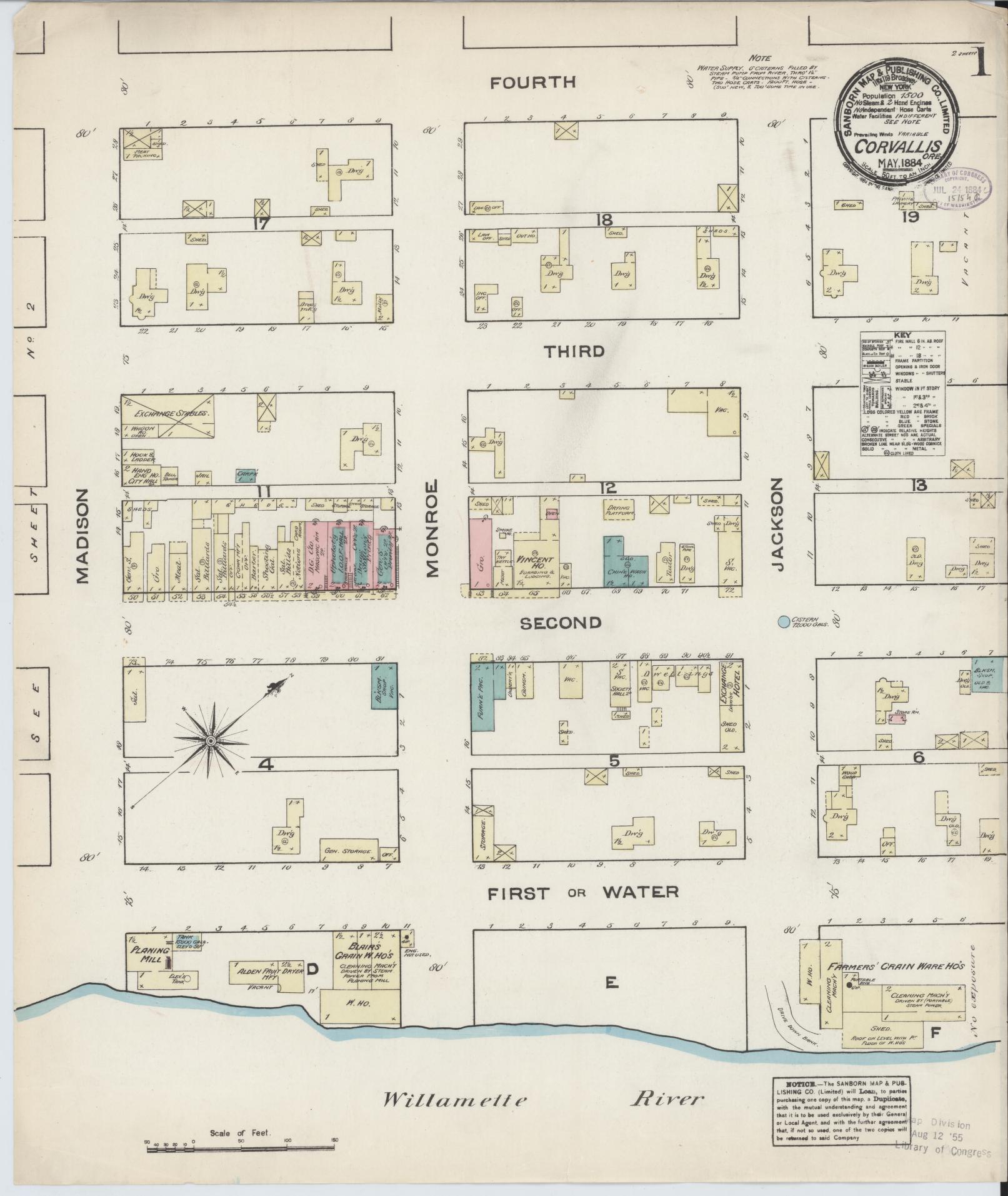 Sanborn Fire Insurance Map from Corvallis, Benton County, Oregon (1884), Sheet #0001 - Complete Map Set gallery image, historic Sanborn map, vintage wall art, Oregon Oregon