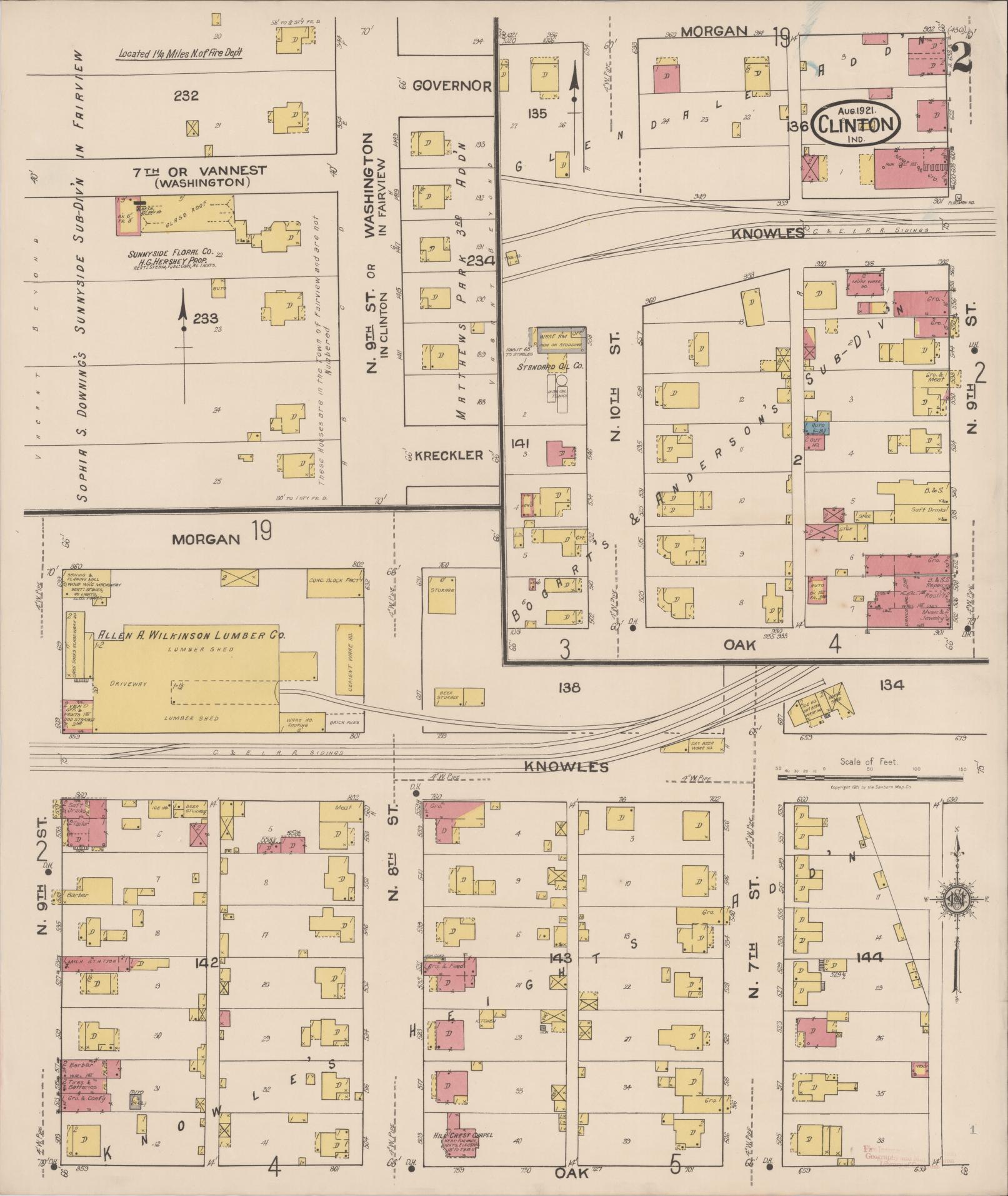 Sanborn Fire Insurance Map from Clinton, Vermillion County, Indiana (1921), Sheet #0002 - Complete Map Set gallery image, historic Sanborn map, vintage wall art, Indiana Indiana