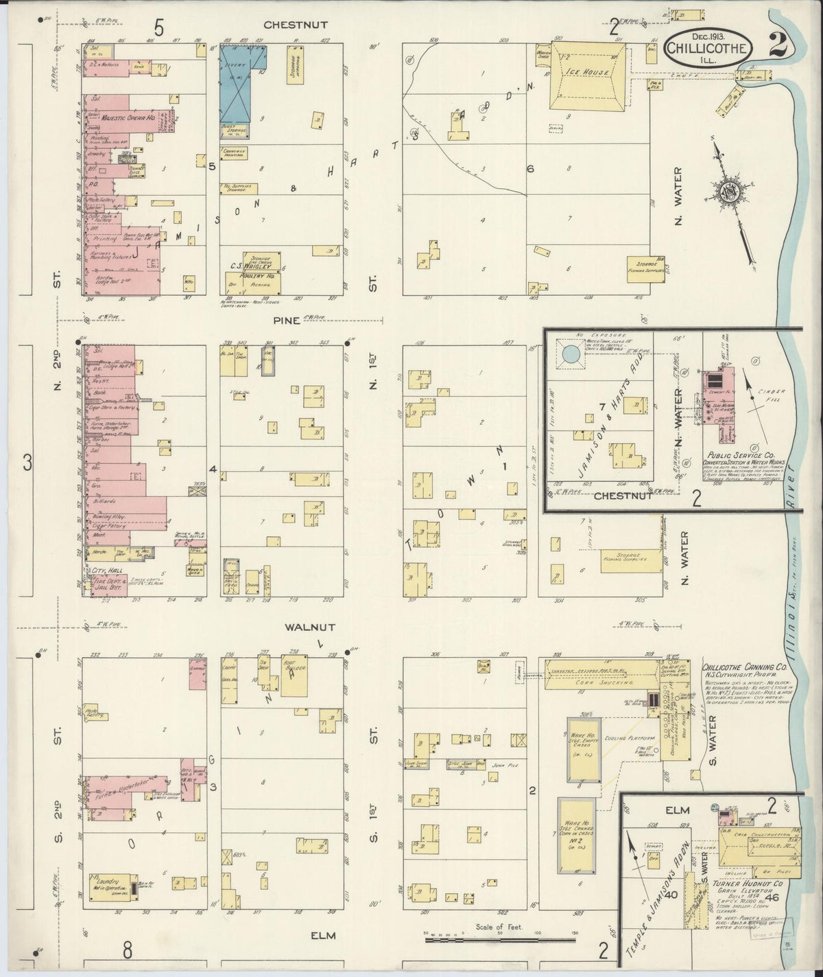 Sanborn Fire Insurance Map from Chillicothe, Peoria County, Illinois (1913), Sheet #0002 - Historic Sanborn Fire Insurance Map Print, vintage old map wall art, antique decor, genealogy gift, Illinois Illinois map
