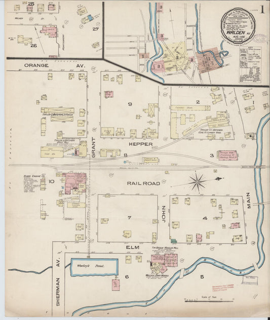 Sanborn Fire Insurance Map from Walden, Orange County, New York (1885), Sheet #0001 - Historic Sanborn Fire Insurance Map Print, vintage old map wall art, antique decor, genealogy gift, New York New York map
