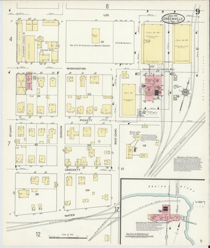 Sanborn Fire Insurance Map from Greenville, Hunt County, Texas (1914), Sheet #0009 - Historic Sanborn Fire Insurance Map Print, vintage old map wall art, antique decor, genealogy gift, Texas Texas map