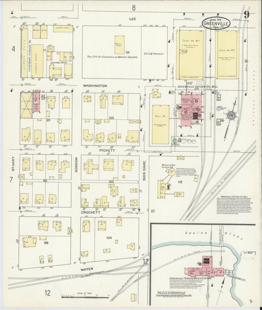 Sanborn Fire Insurance Map from Greenville, Hunt County, Texas (1914), Sheet #0009 - Historic Sanborn Fire Insurance Map Print, vintage old map wall art, antique decor, genealogy gift, Texas Texas map