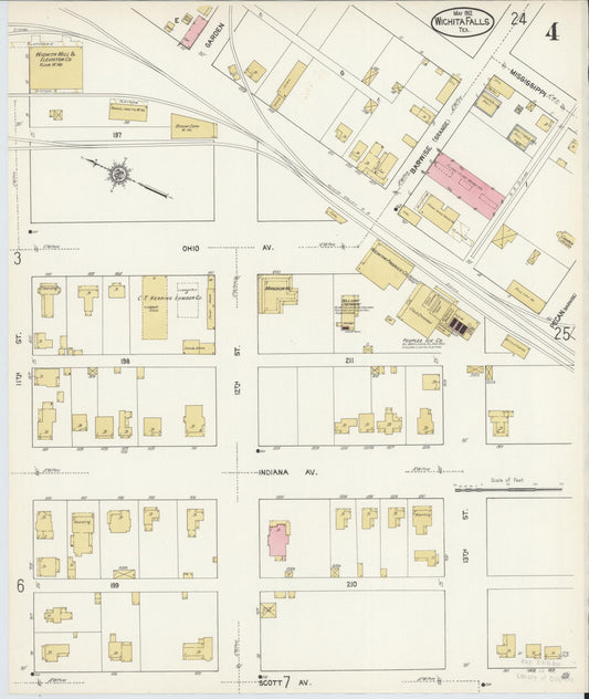 Sanborn Fire Insurance Map from Wichita Falls, Wichita County, Texas (1912), Sheet #0004 - Historic Sanborn Fire Insurance Map Print, vintage old map wall art, antique decor, genealogy gift, Texas Texas map