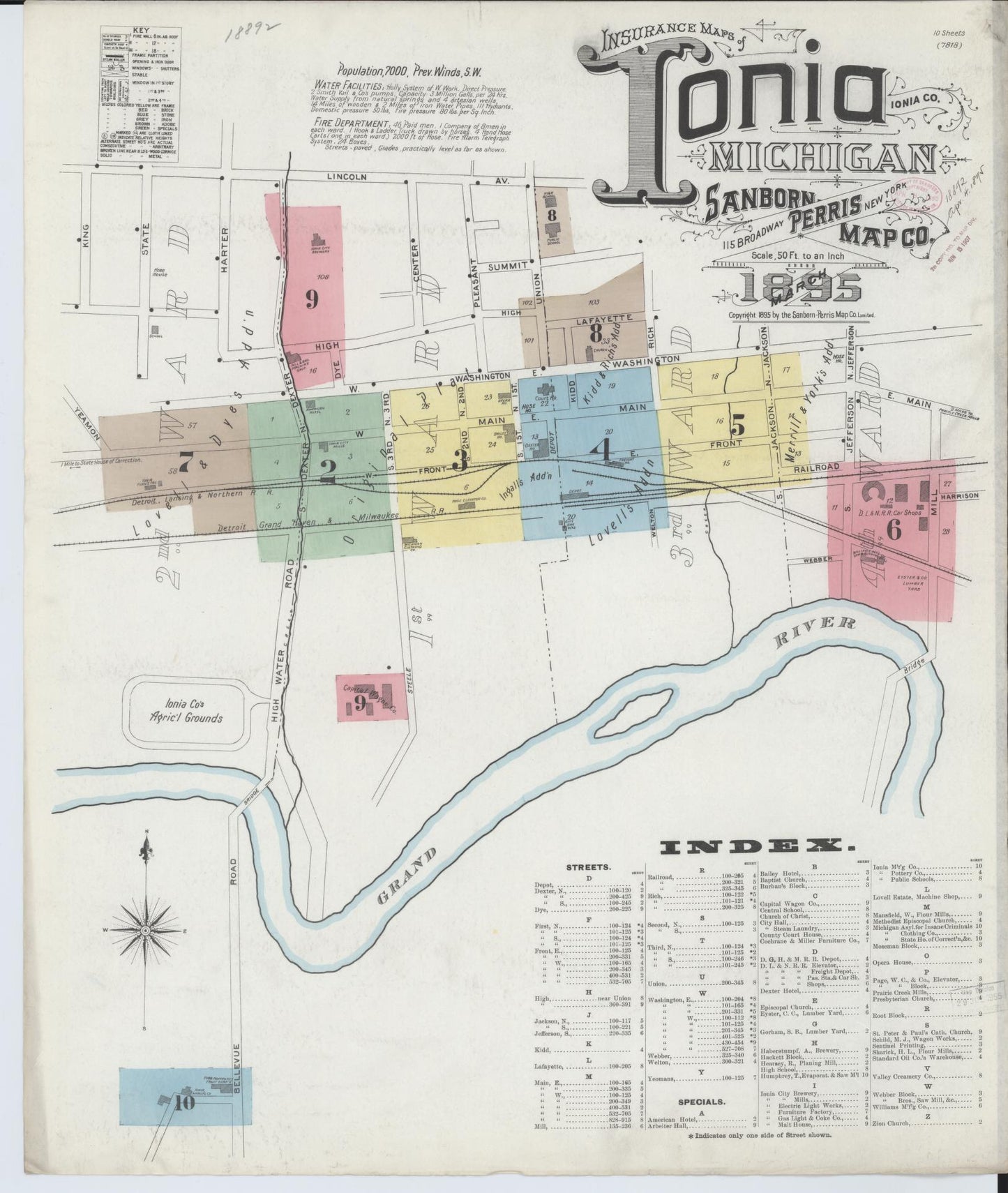 Sanborn Fire Insurance Map from Ionia, Ionia County, Michigan (1895), Sheet #0001 - Complete Map Set gallery image, historic Sanborn map, vintage wall art, Michigan Michigan