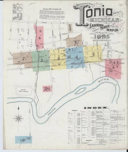 Sanborn Fire Insurance Map from Ionia, Ionia County, Michigan (1895), Sheet #0001 - Complete Map Set gallery image, historic Sanborn map, vintage wall art, Michigan Michigan