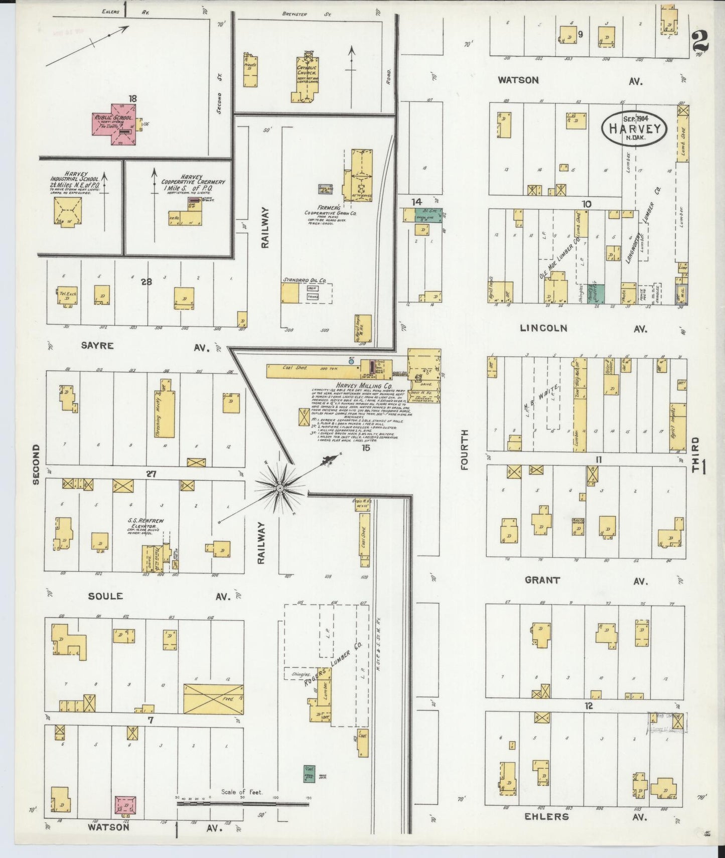 Sanborn Fire Insurance Map from Harvey, Wells County, North Dakota (1904), Sheet #0002 - Historic Sanborn Fire Insurance Map Print, vintage old map wall art, antique decor, genealogy gift, North Dakota North Dakota map