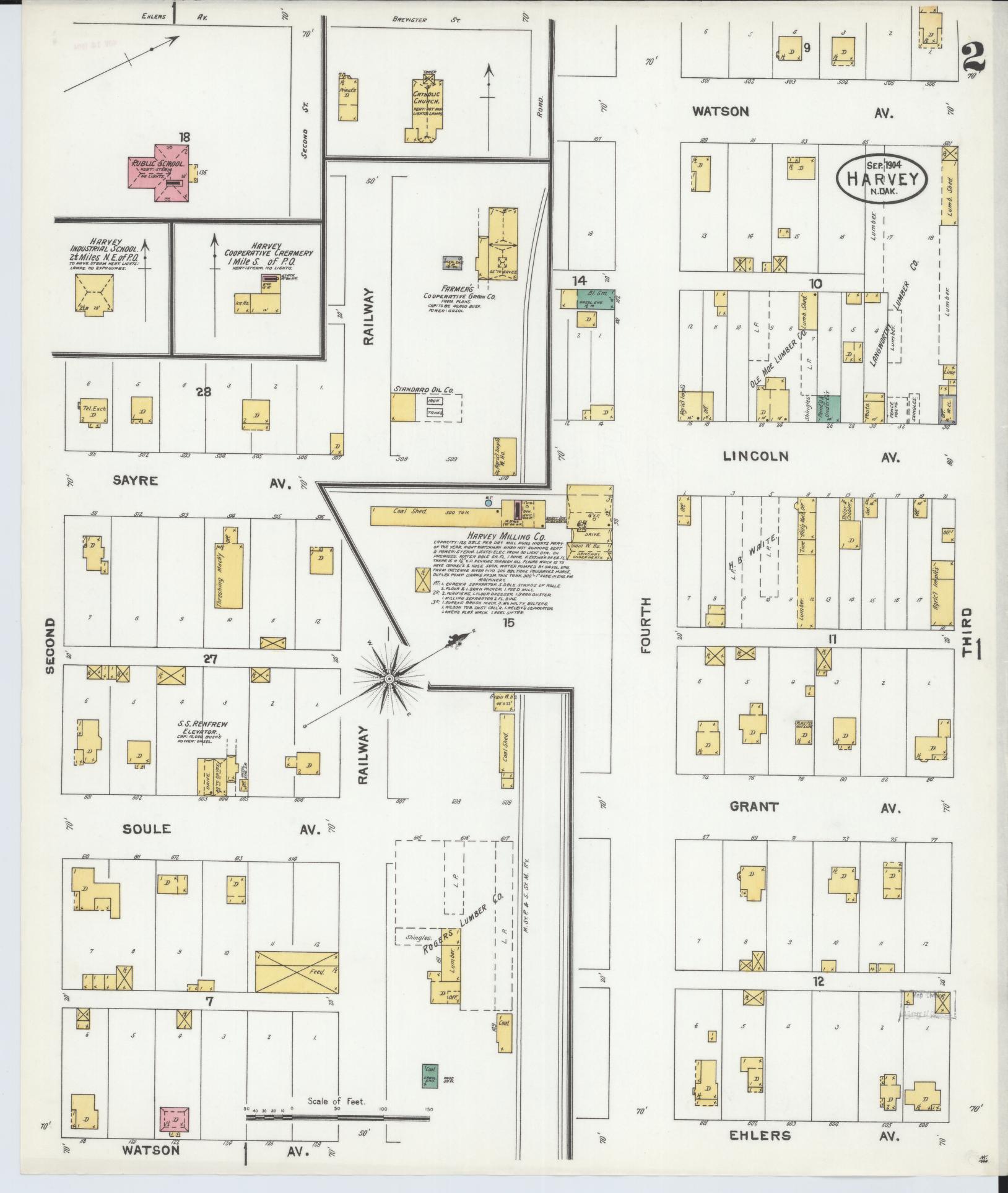 Sanborn Fire Insurance Map from Harvey, Wells County, North Dakota (1904), Sheet #0002 - Historic Sanborn Fire Insurance Map Print, vintage old map wall art, antique decor, genealogy gift, North Dakota North Dakota map