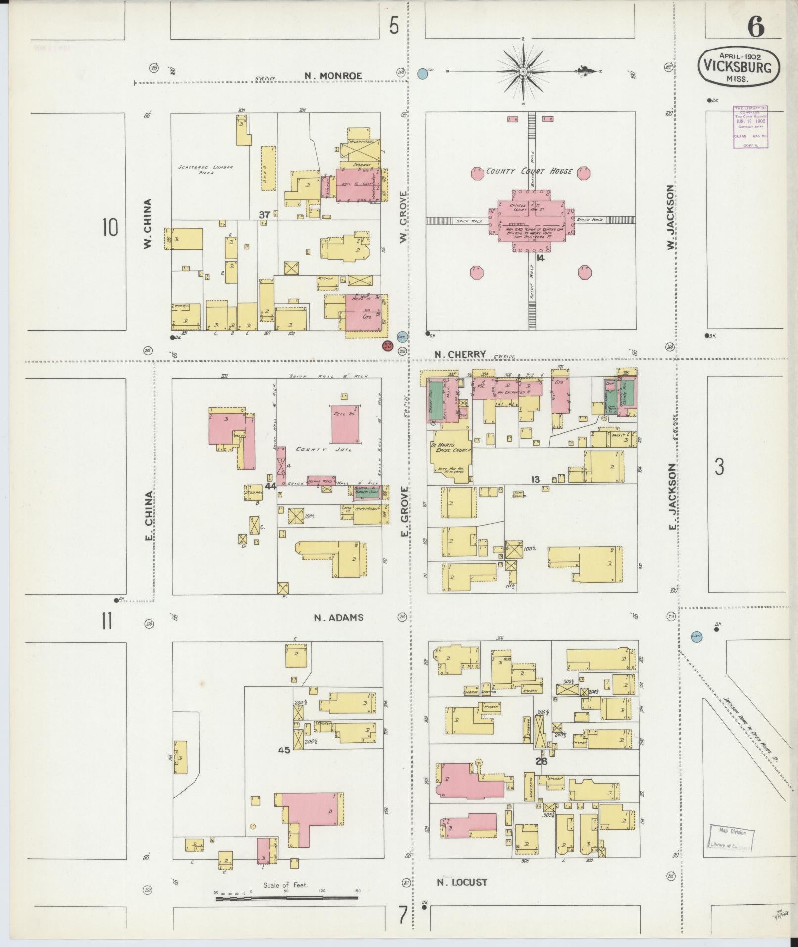 Sanborn Fire Insurance Map from Vicksburg, Warren County, Mississippi (1902), Sheet #0006 - Complete Map Set gallery image, historic Sanborn map, vintage wall art, Mississippi Mississippi