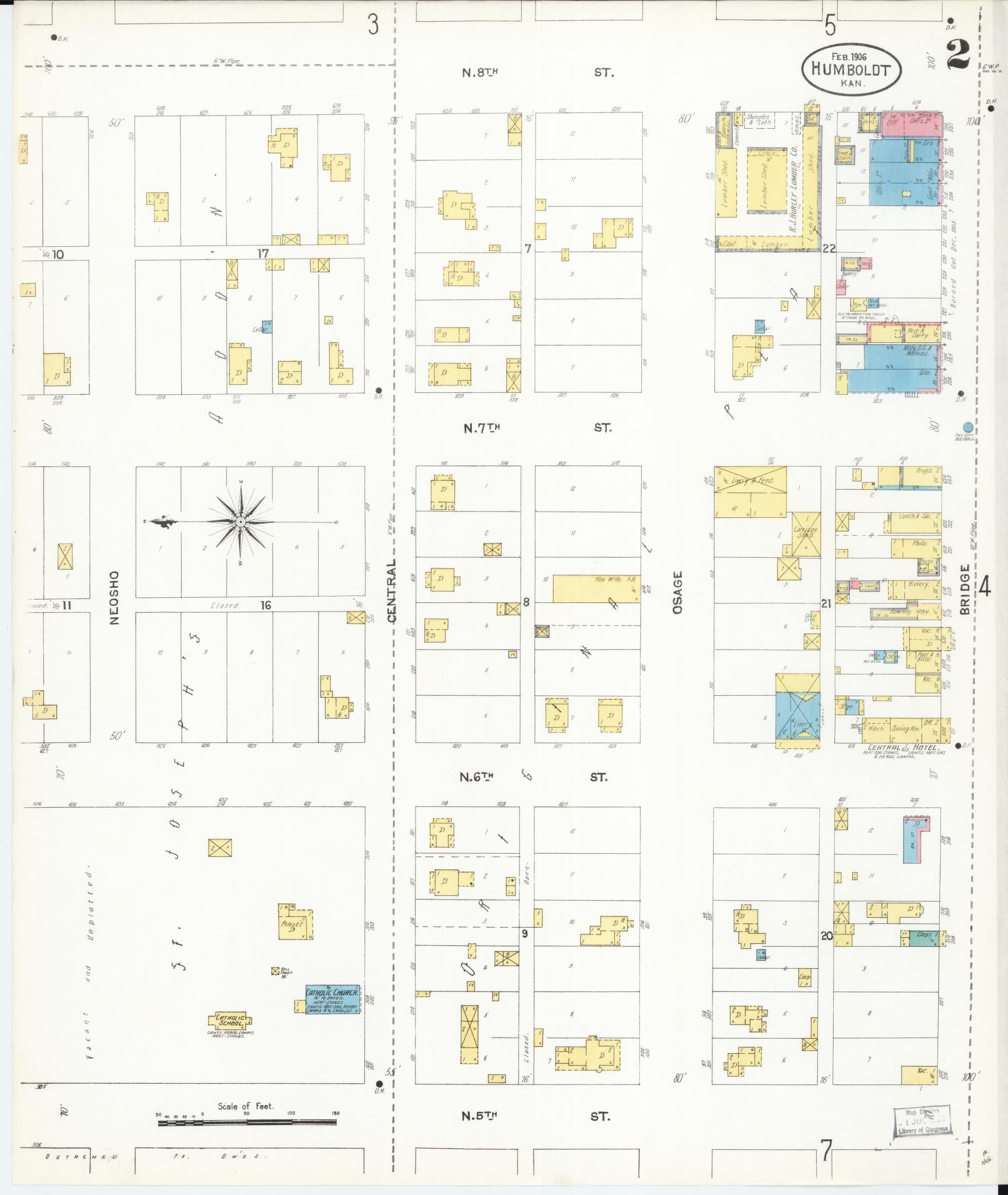 Sanborn Fire Insurance Map from Humboldt, Allen County, Kansas (1906), Sheet #0002 - Historic Sanborn Fire Insurance Map Print, vintage old map wall art, antique decor, genealogy gift, Kansas Kansas map