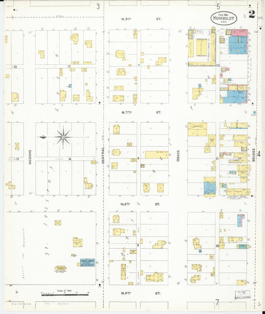 Sanborn Fire Insurance Map from Humboldt, Allen County, Kansas (1906), Sheet #0002 - Historic Sanborn Fire Insurance Map Print, vintage old map wall art, antique decor, genealogy gift, Kansas Kansas map