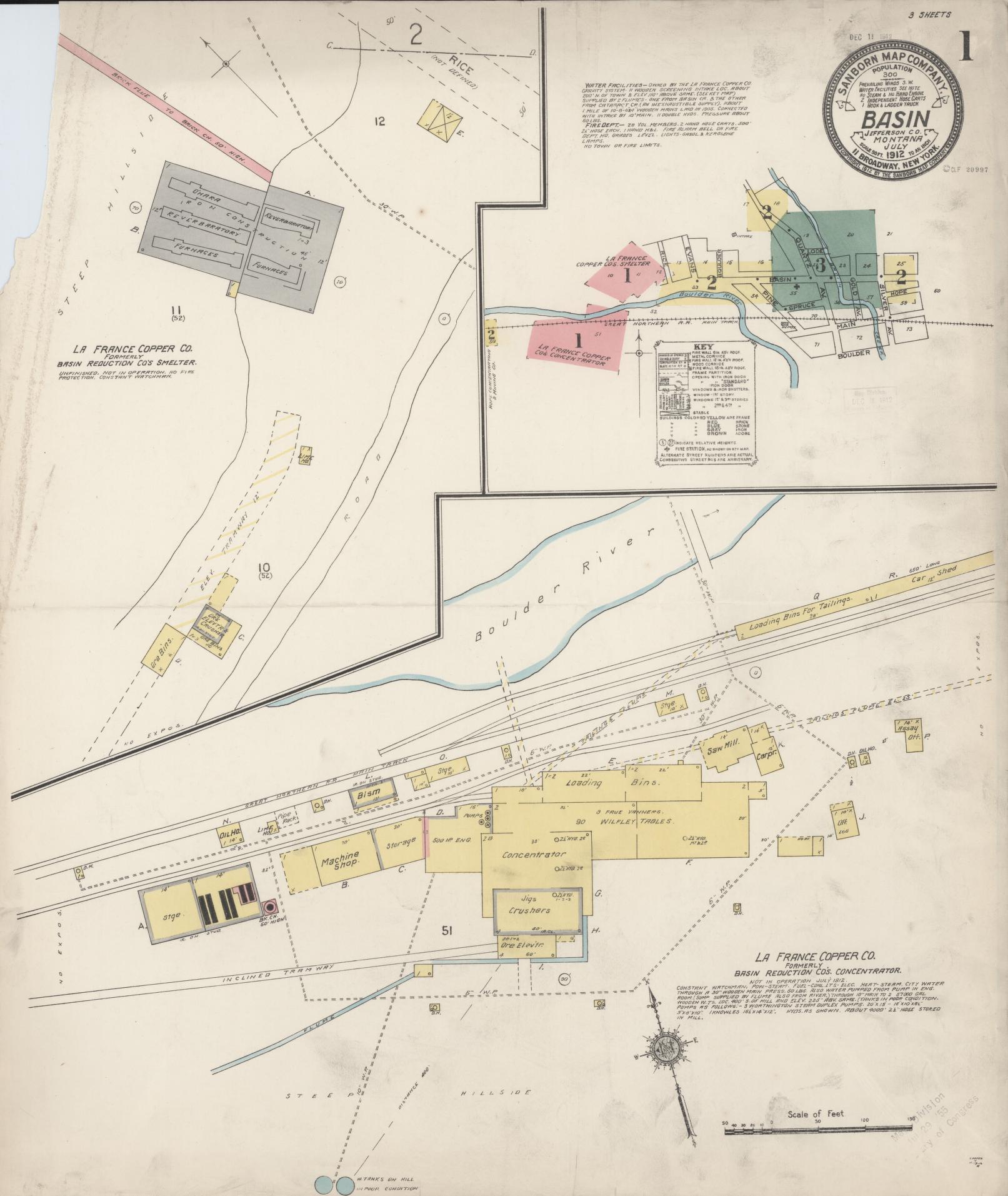 Sanborn Fire Insurance Map from Basin, Jefferson County, Montana (1912), Sheet #0001 - Historic Sanborn Fire Insurance Map Print, vintage old map wall art, antique decor, genealogy gift, Montana Montana map