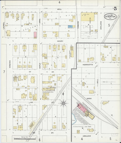 Sanborn Fire Insurance Map from Staunton, Macoupin County, Illinois (1906), Sheet #0005 - Historic Sanborn Fire Insurance Map Print, vintage old map wall art, antique decor, genealogy gift, Illinois Illinois map