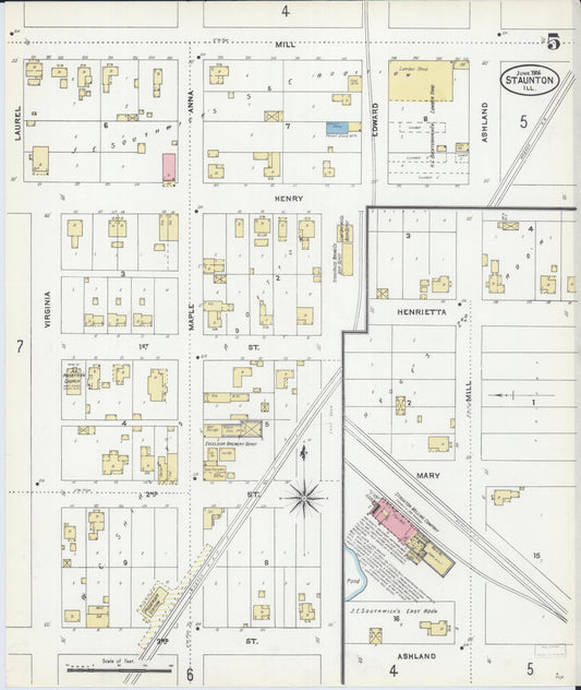 Sanborn Fire Insurance Map from Staunton, Macoupin County, Illinois (1906), Sheet #0005 - Historic Sanborn Fire Insurance Map Print, vintage old map wall art, antique decor, genealogy gift, Illinois Illinois map