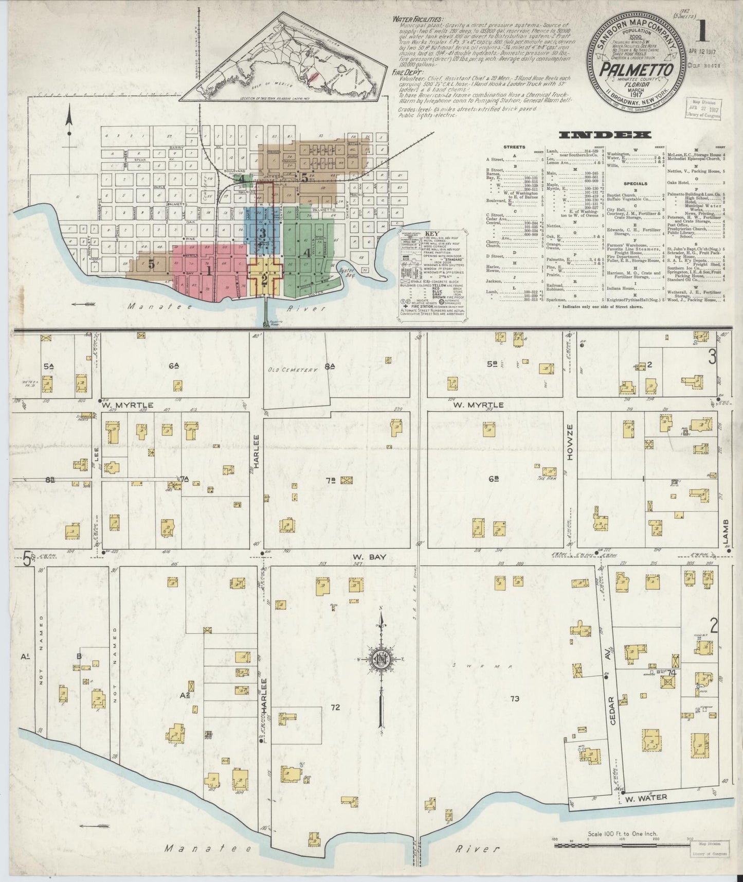 Sanborn Fire Insurance Map from Palmetto, Manatee County, Florida. (1917) – Historic Sanborn Fire Insurance Map Print
