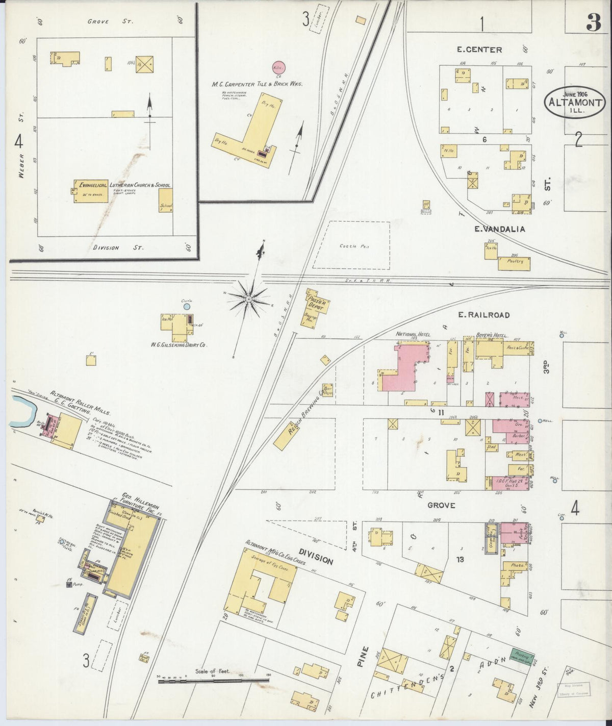 Sanborn Fire Insurance Map from Altamont, Effingham County, Illinois (1906), Sheet #0003 - Complete Map Set gallery image, historic Sanborn map, vintage wall art, Illinois Illinois