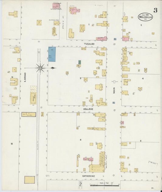 Sanborn Fire Insurance Map from Walhalla, Oconee County, South Carolina (1906), Sheet #0003 - Historic Sanborn Fire Insurance Map Print, vintage old map wall art, antique decor, genealogy gift, South Carolina South Carolina map