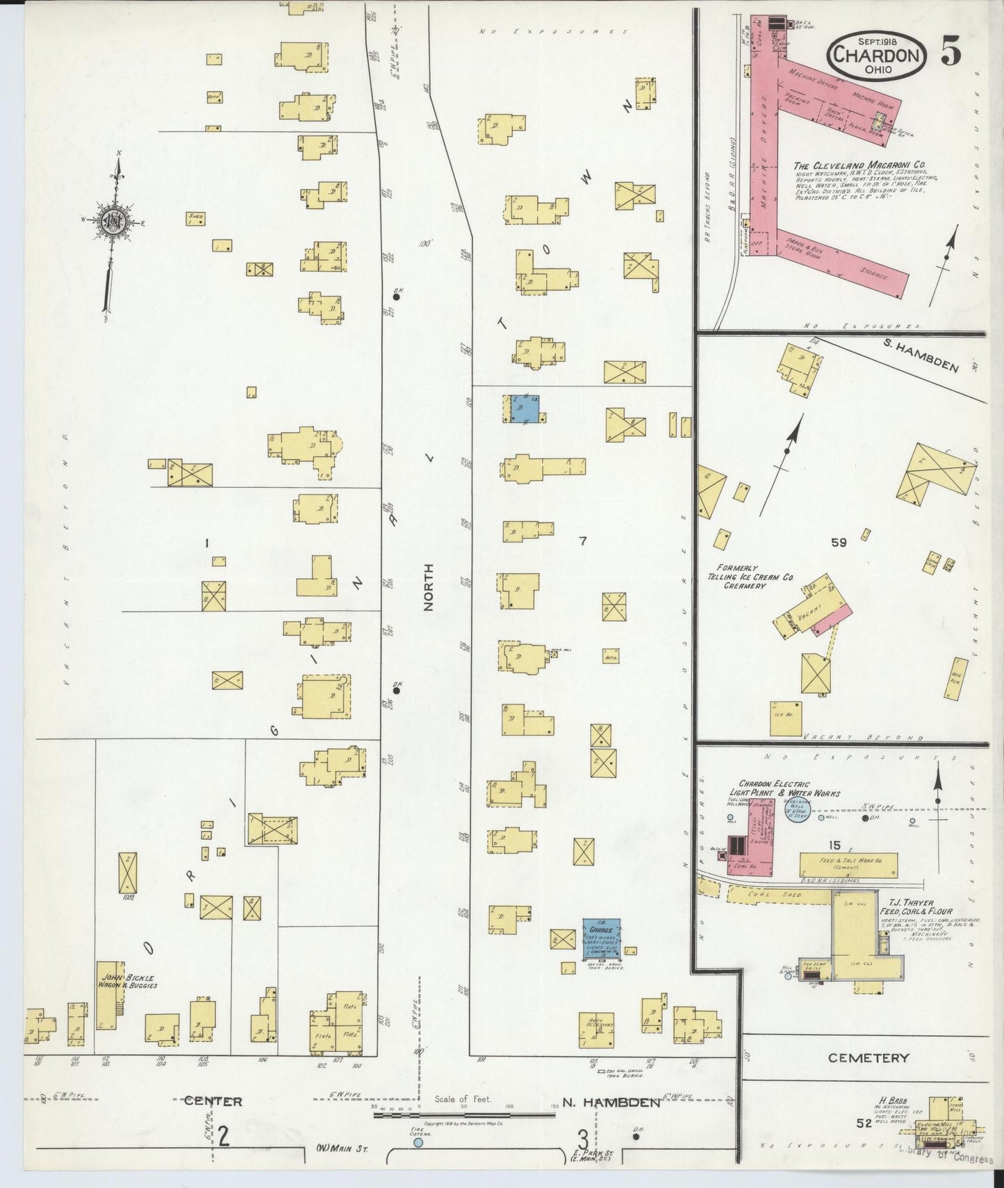 Sanborn Fire Insurance Map from Chardon, Geauga County, Ohio (1918), Sheet #0005 - Complete Map Set gallery image, historic Sanborn map, vintage wall art, Ohio Ohio