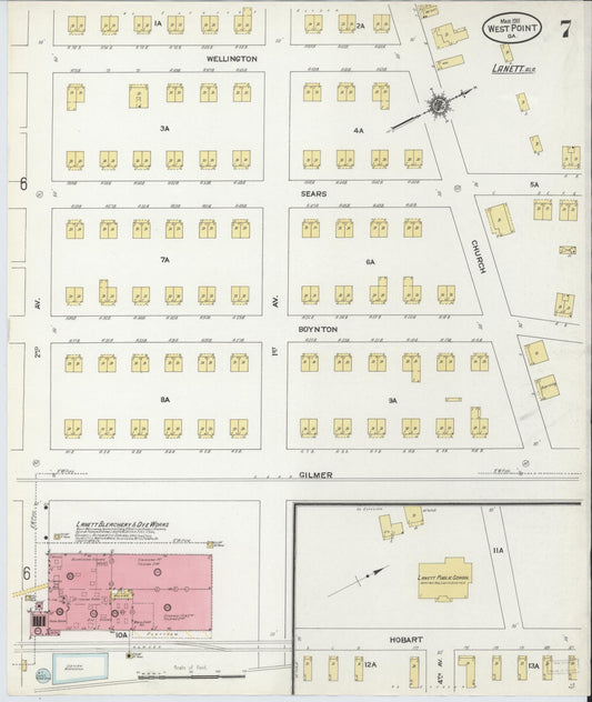 Sanborn Fire Insurance Map from West Point, Troup County, Georgia (1911), Sheet #0007 - Historic Sanborn Fire Insurance Map Print, vintage old map wall art, antique decor, genealogy gift, Georgia Georgia map
