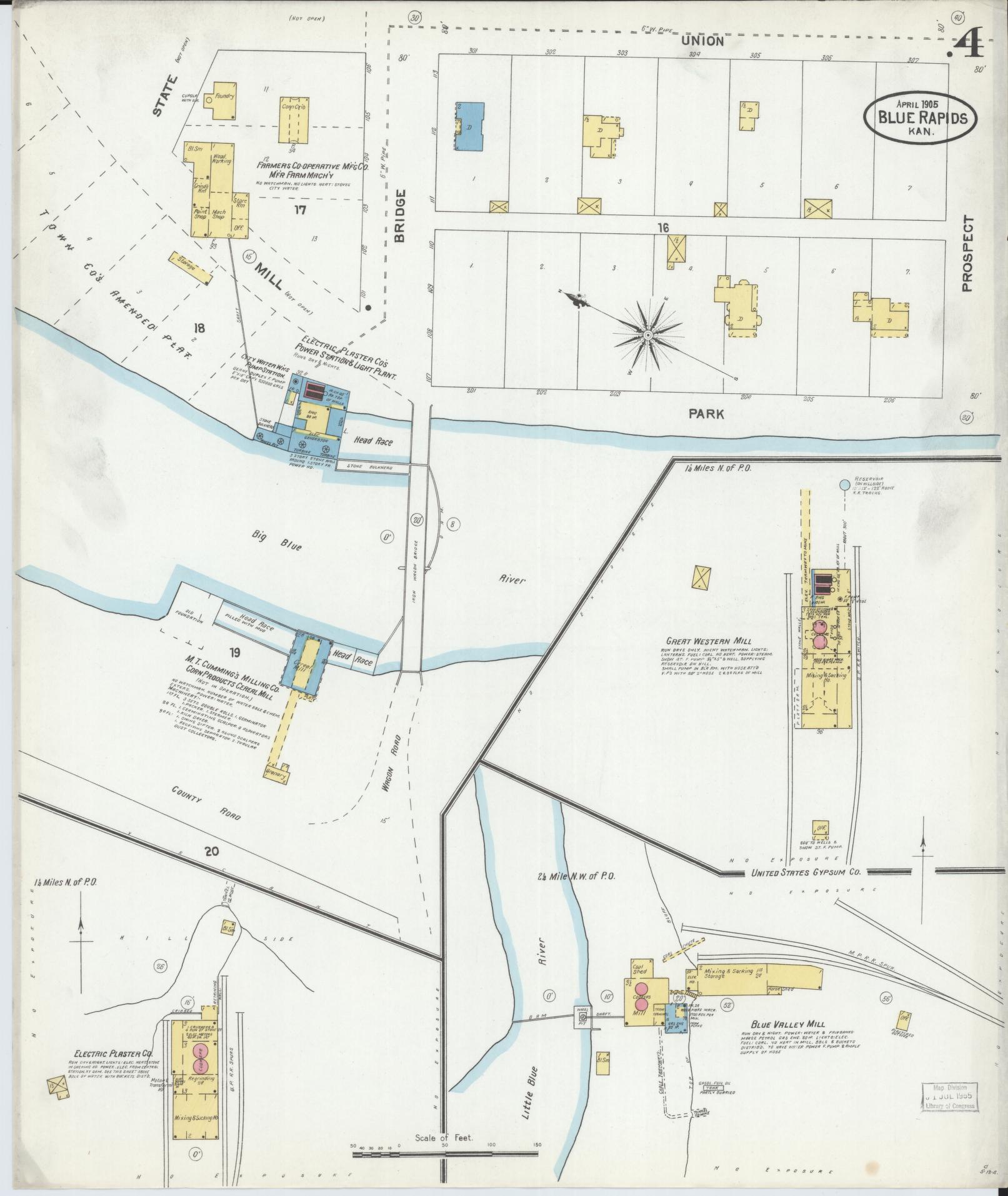 Sanborn Fire Insurance Map from Blue Rapids, Marshall County, Kansas (1905), Sheet #0004 - Complete Map Set gallery image, historic Sanborn map, vintage wall art, Kansas Kansas